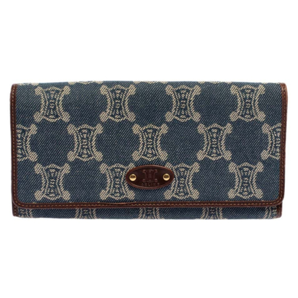 Celine Triomphe Vintage Macadam Denim and Leather Continental Wallet - Picture 1 of 13